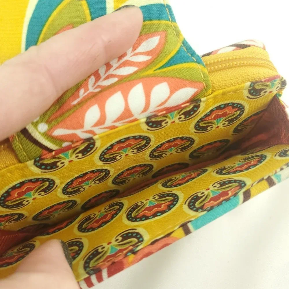 Vera Bradley Womens Yellow Floral Detachable Strap Bifold Wristlet Wallet